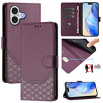 Capa de telemóvel em pele com relevo de favo de mel e proteção RFID, para iPhone 17e / 16e, para iPhone 17 Pro Max, para iPhone 17 Pro, para iPhone 17, para iPhone Air, para iPhone 16 Pro Max, para iPhone 16 Pro, para iPhone 16 Plus