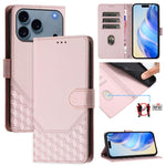 Capa de telemóvel em pele com relevo de favo de mel e proteção RFID, para iPhone 17e / 16e, para iPhone 17 Pro Max, para iPhone 17 Pro, para iPhone 17, para iPhone Air, para iPhone 16 Pro Max, para iPhone 16 Pro, para iPhone 16 Plus