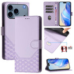 Capa de telemóvel em pele com relevo de favo de mel e proteção RFID, para iPhone 17e / 16e, para iPhone 17 Pro Max, para iPhone 17 Pro, para iPhone 17, para iPhone Air, para iPhone 16 Pro Max, para iPhone 16 Pro, para iPhone 16 Plus
