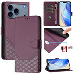Capa de telemóvel em pele com relevo de favo de mel e proteção RFID, para iPhone 17e / 16e, para iPhone 17 Pro Max, para iPhone 17 Pro, para iPhone 17, para iPhone Air, para iPhone 16 Pro Max, para iPhone 16 Pro, para iPhone 16 Plus