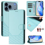 Capa de telemóvel em pele com relevo de favo de mel e proteção RFID, para iPhone 17e / 16e, para iPhone 17 Pro Max, para iPhone 17 Pro, para iPhone 17, para iPhone Air, para iPhone 16 Pro Max, para iPhone 16 Pro, para iPhone 16 Plus