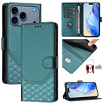 Capa de telemóvel em pele com relevo de favo de mel e proteção RFID, para iPhone 17e / 16e, para iPhone 17 Pro Max, para iPhone 17 Pro, para iPhone 17, para iPhone Air, para iPhone 16 Pro Max, para iPhone 16 Pro, para iPhone 16 Plus