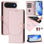 Capa de telemóvel em pele com relevo de favo de mel e proteção RFID, para iPhone 17e / 16e, para iPhone 17 Pro Max, para iPhone 17 Pro, para iPhone 17, para iPhone Air, para iPhone 16 Pro Max, para iPhone 16 Pro, para iPhone 16 Plus