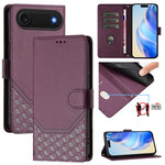 Capa de telemóvel em pele com relevo de favo de mel e proteção RFID, para iPhone 17e / 16e, para iPhone 17 Pro Max, para iPhone 17 Pro, para iPhone 17, para iPhone Air, para iPhone 16 Pro Max, para iPhone 16 Pro, para iPhone 16 Plus