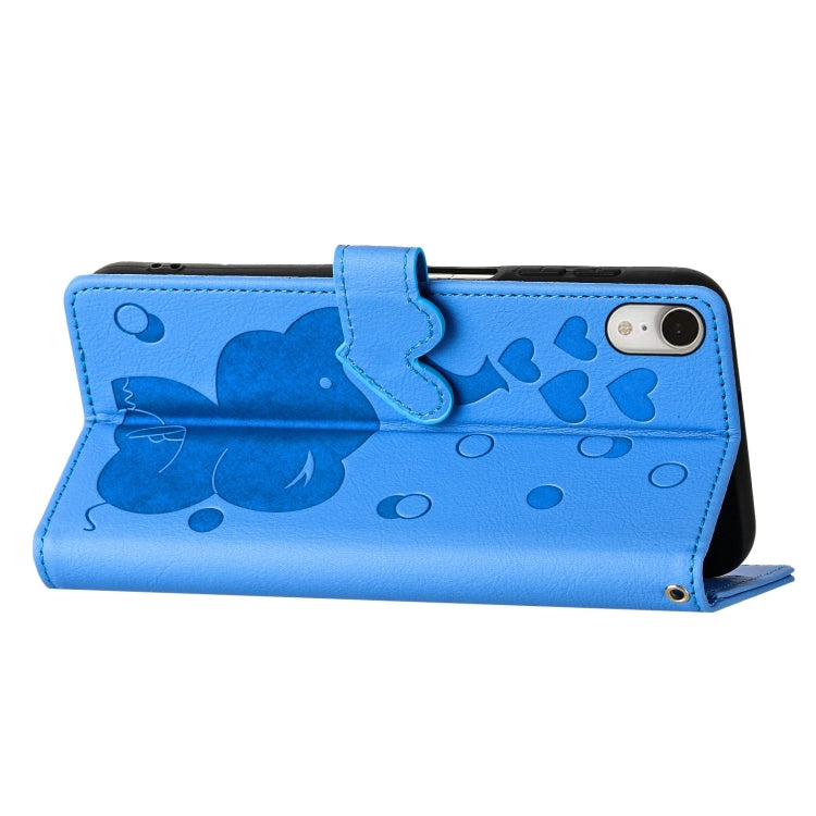 Capa de telemóvel em pele com relevo de elefante cartoon, para iPhone XR, para iPhone XS Max, para iPhone 8 Plus / 7 Plus