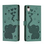 Capa de telemóvel em pele com relevo de elefante cartoon, para iPhone XR, para iPhone XS Max, para iPhone 8 Plus / 7 Plus