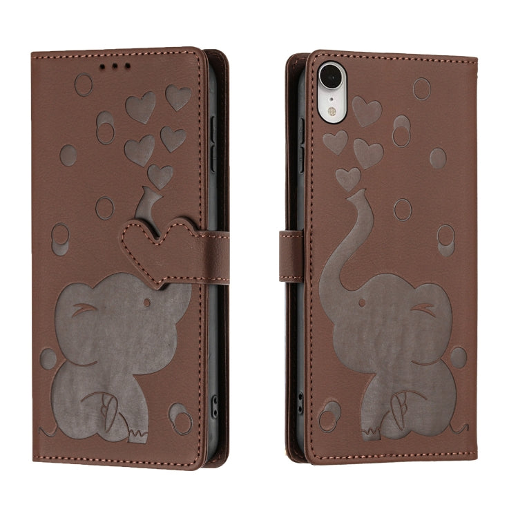 Capa de telemóvel em pele com relevo de elefante cartoon, para iPhone XR, para iPhone XS Max, para iPhone 8 Plus / 7 Plus
