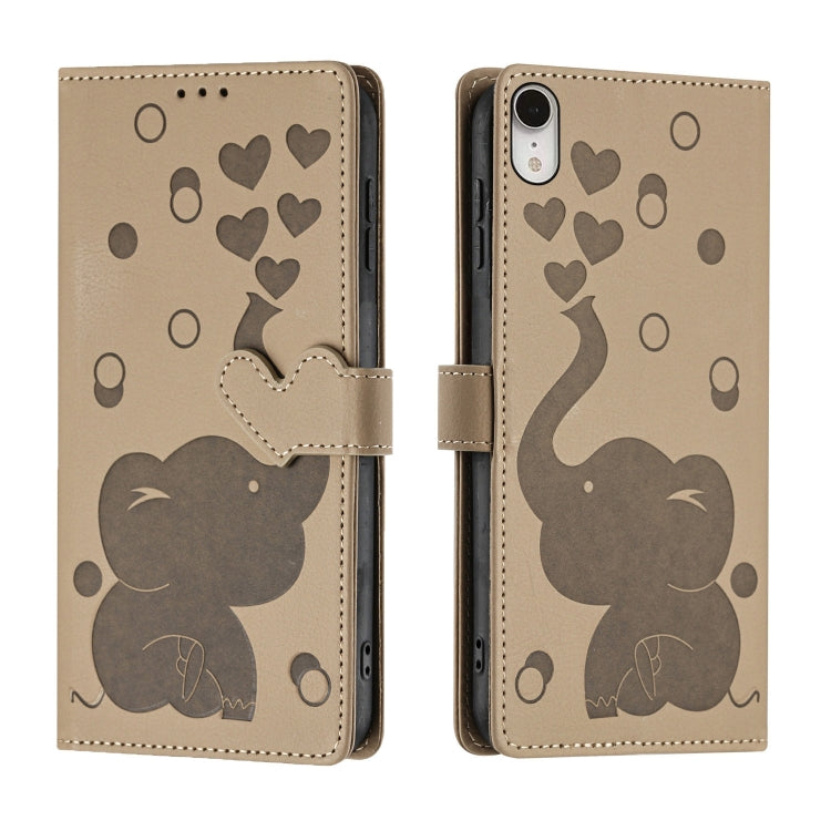 Capa de telemóvel em pele com relevo de elefante cartoon, para iPhone XR, para iPhone XS Max, para iPhone 8 Plus / 7 Plus