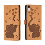 Capa de telemóvel em pele com relevo de elefante cartoon, para iPhone XR, para iPhone XS Max, para iPhone 8 Plus / 7 Plus