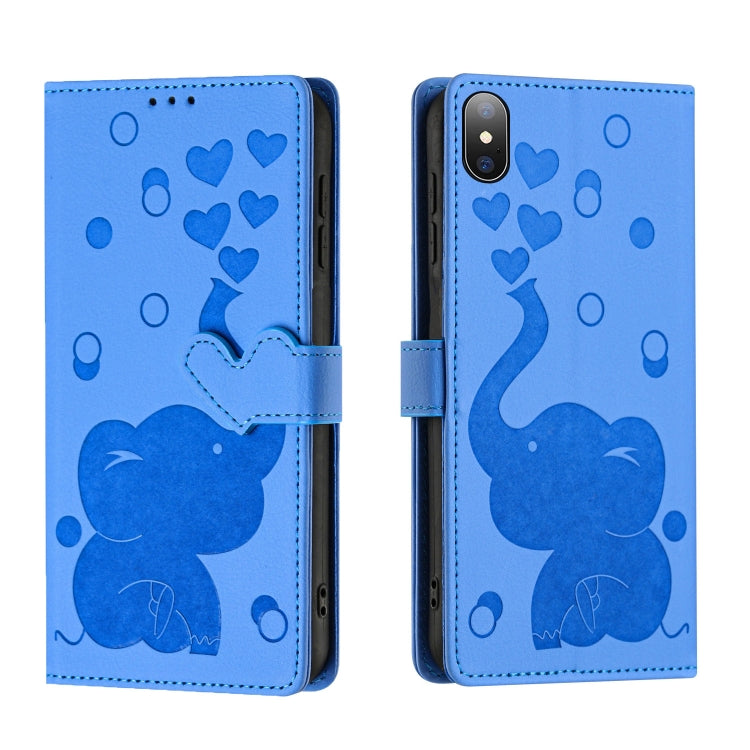 Capa de telemóvel em pele com relevo de elefante cartoon, para iPhone XR, para iPhone XS Max, para iPhone 8 Plus / 7 Plus