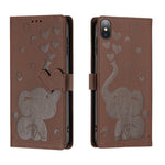 Capa de telemóvel em pele com relevo de elefante cartoon, para iPhone XR, para iPhone XS Max, para iPhone 8 Plus / 7 Plus