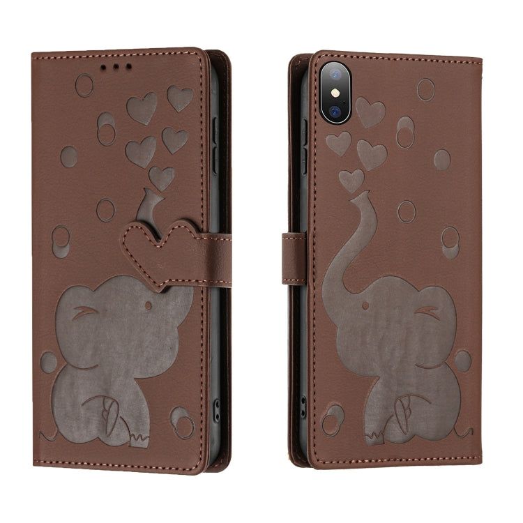 Capa de telemóvel em pele com relevo de elefante cartoon, para iPhone XR, para iPhone XS Max, para iPhone 8 Plus / 7 Plus