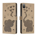 Capa de telemóvel em pele com relevo de elefante cartoon, para iPhone XR, para iPhone XS Max, para iPhone 8 Plus / 7 Plus