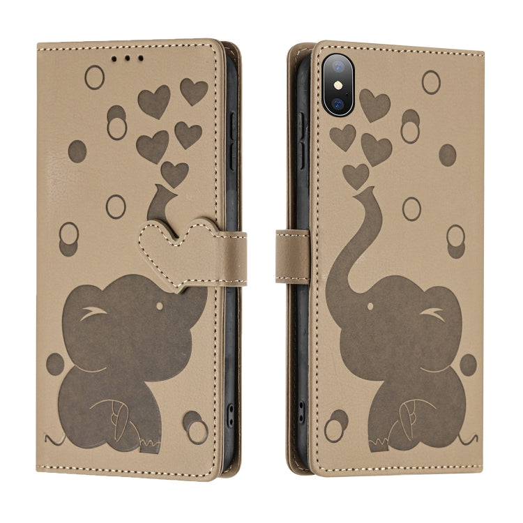 Capa de telemóvel em pele com relevo de elefante cartoon, para iPhone XR, para iPhone XS Max, para iPhone 8 Plus / 7 Plus