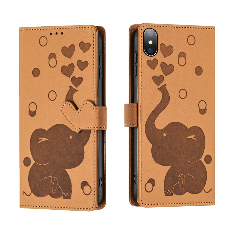 Capa de telemóvel em pele com relevo de elefante cartoon, para iPhone XR, para iPhone XS Max, para iPhone 8 Plus / 7 Plus