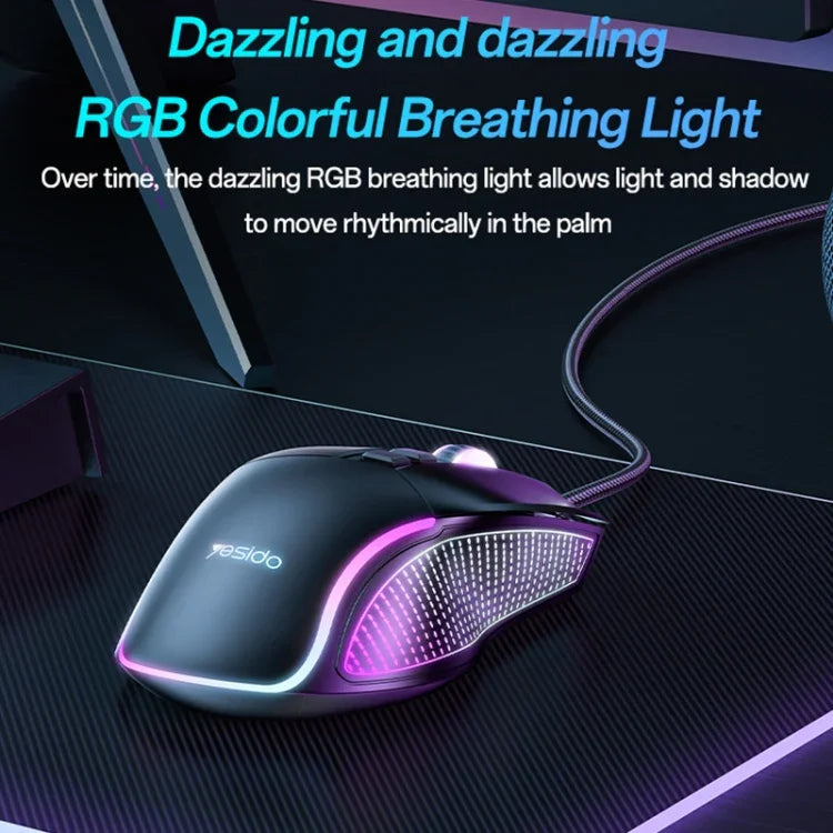 Rato Com Fio USB RGB 7200DPI Yesido KB20, KB20