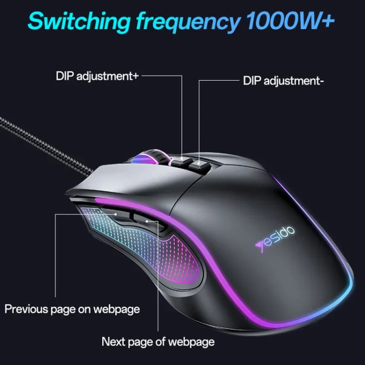 Rato Com Fio USB RGB 7200DPI Yesido KB20, KB20