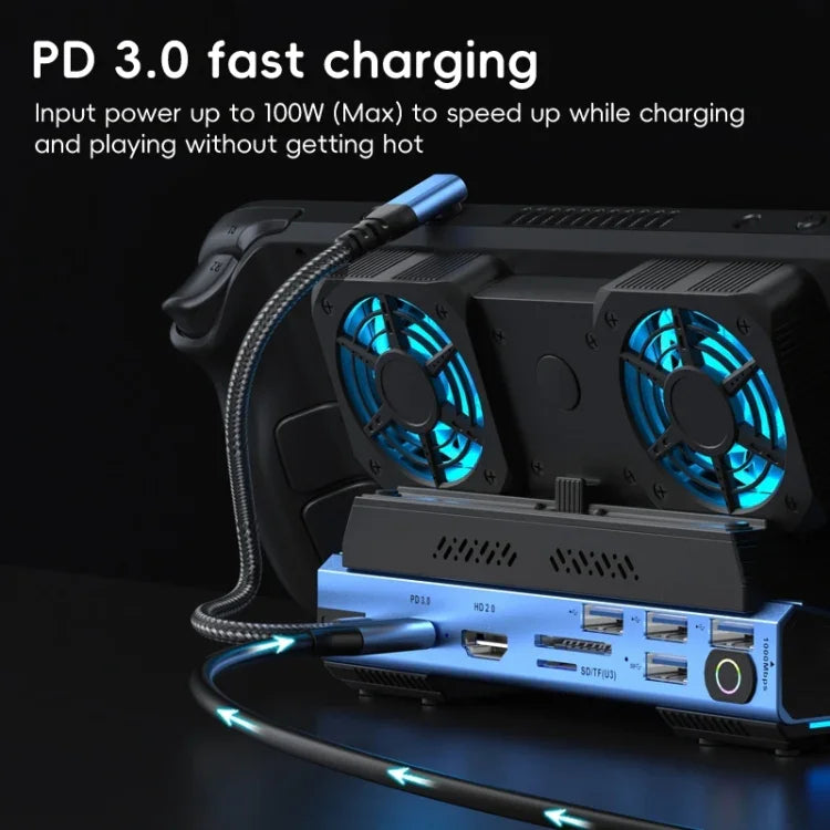 YCE-V279A Dock Station Gaming USB-C 9 em 1 com Ventoinha Destacável, 9 em 1
