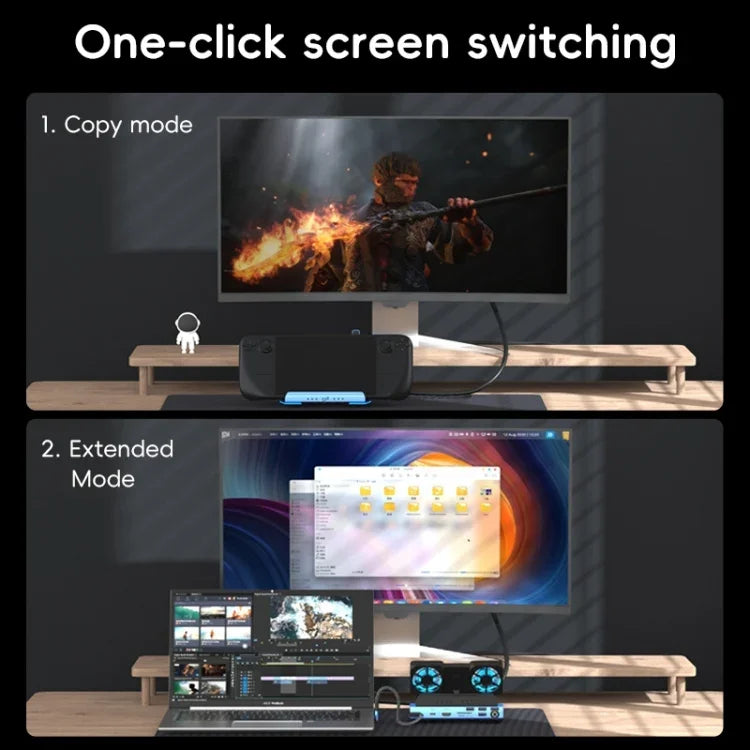 YCE-V279A Dock Station Gaming USB-C 9 em 1 com Ventoinha Destacável, 9 em 1