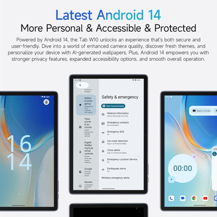 Ulefone Tab W10 Tablet PC WiFi, 10,1 polegadas Android 14 Unisoc T606 Octa Core, Plugue UE, Tab W10