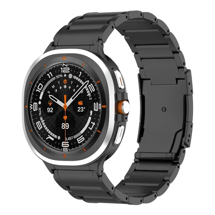 Pulseira de Relógio em Aço de Titânio com Três Contas e Fivela Tartaruga, Para Samsung Galaxy Watch Ultra / Ultra 2025, Para Samsung Galaxy Watch8 / Watch8 Classic