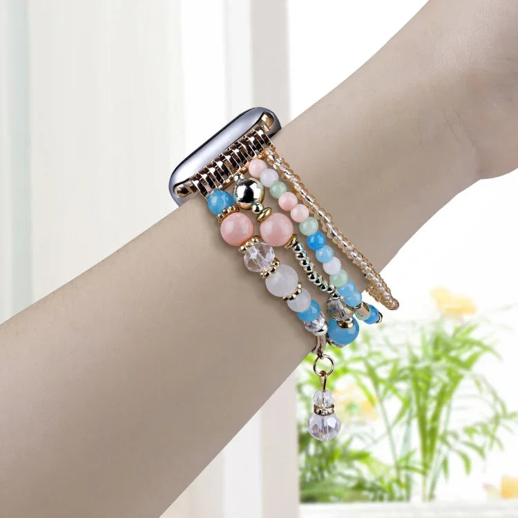 Pulseira de Relógio com Corrente de Contas de Cobre de Quatro Fileiras, Para Apple Watch 46mm / 49mm / 45mm / 44mm, Para Apple Watch 42mm / 41mm / 40mm / 38mm