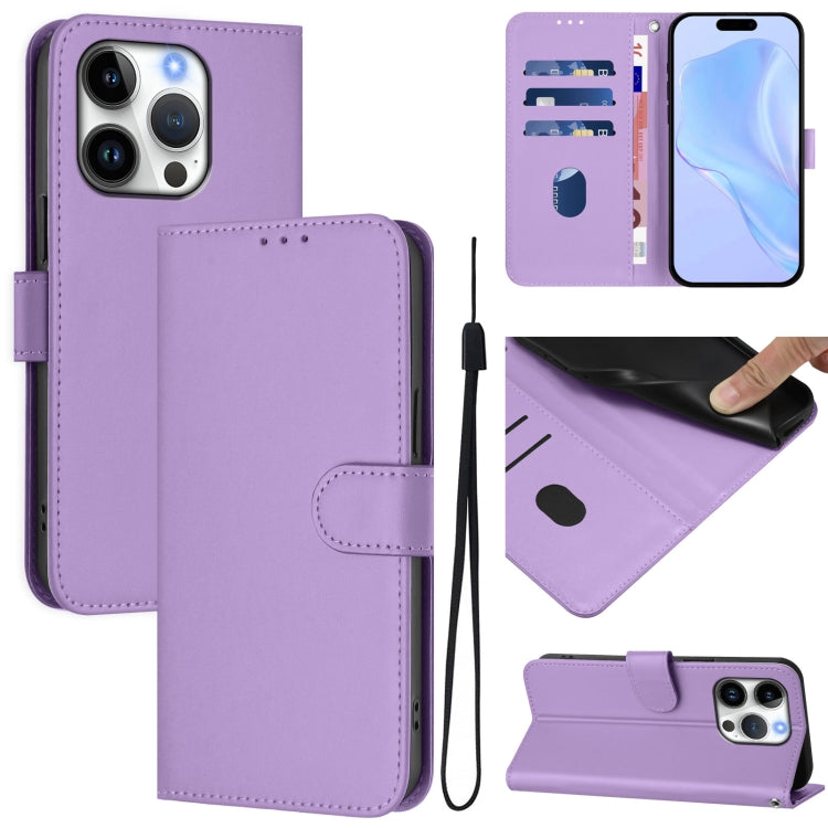 Skin Feel Solid Color Leather Phone Case with Lanyard, For iPhone 16 Pro, For iPhone 16 Plus