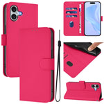 Skin Feel Solid Color Leather Phone Case with Lanyard, For iPhone 16 Pro, For iPhone 16 Plus
