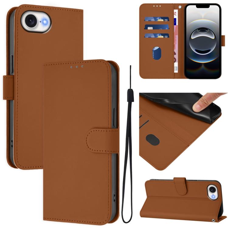 Capa de telemóvel em pele cor sólida com sensação de pele e cordão, para iPhone 17e / 16e, para iPhone 17 Pro Max