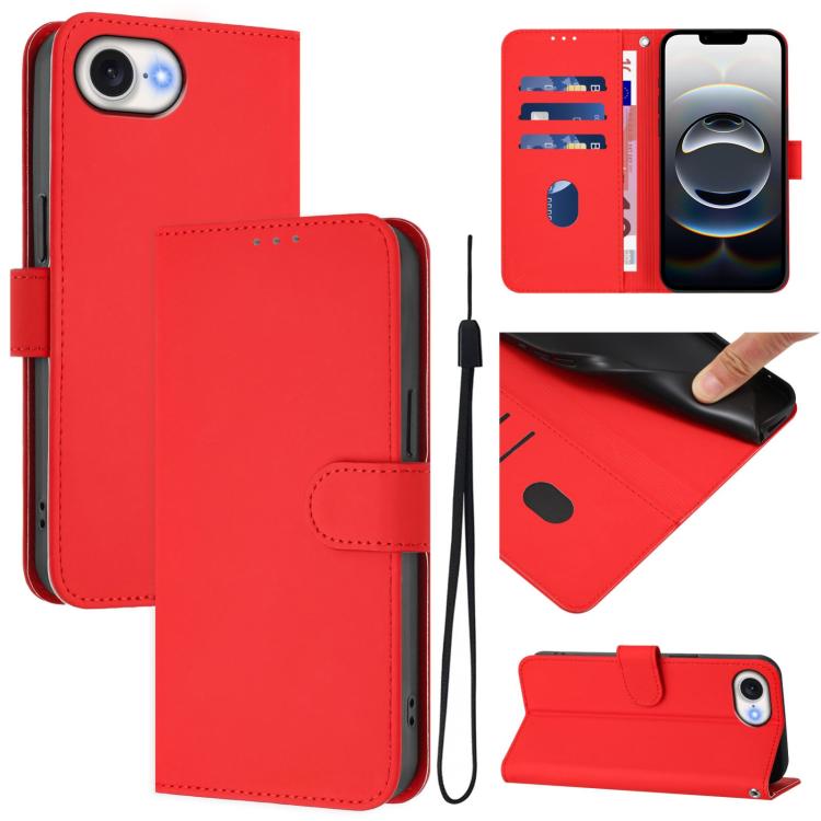 Capa de telemóvel em pele cor sólida com sensação de pele e cordão, para iPhone 17e / 16e, para iPhone 17 Pro Max