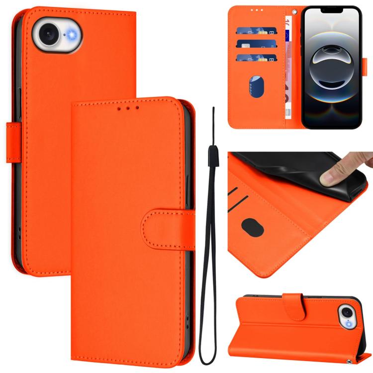 Capa de telemóvel em pele cor sólida com sensação de pele e cordão, para iPhone 17e / 16e, para iPhone 17 Pro Max