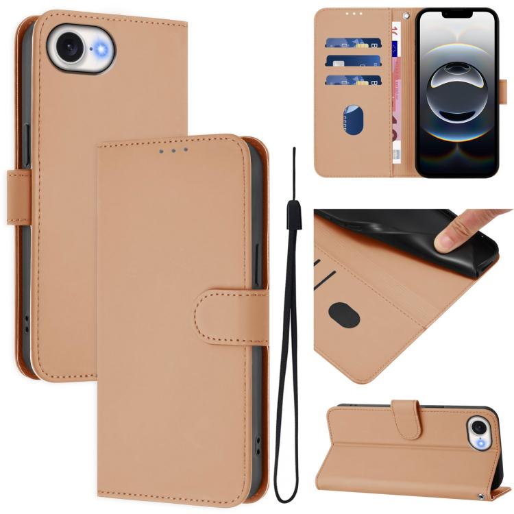 Capa de telemóvel em pele cor sólida com sensação de pele e cordão, para iPhone 17e / 16e, para iPhone 17 Pro Max