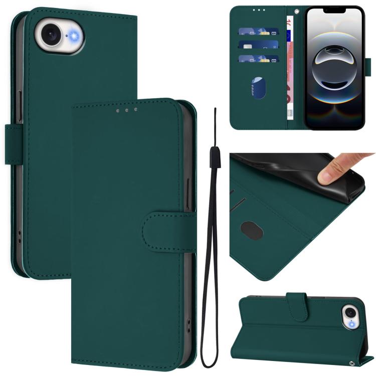 Capa de telemóvel em pele cor sólida com sensação de pele e cordão, para iPhone 17e / 16e, para iPhone 17 Pro Max
