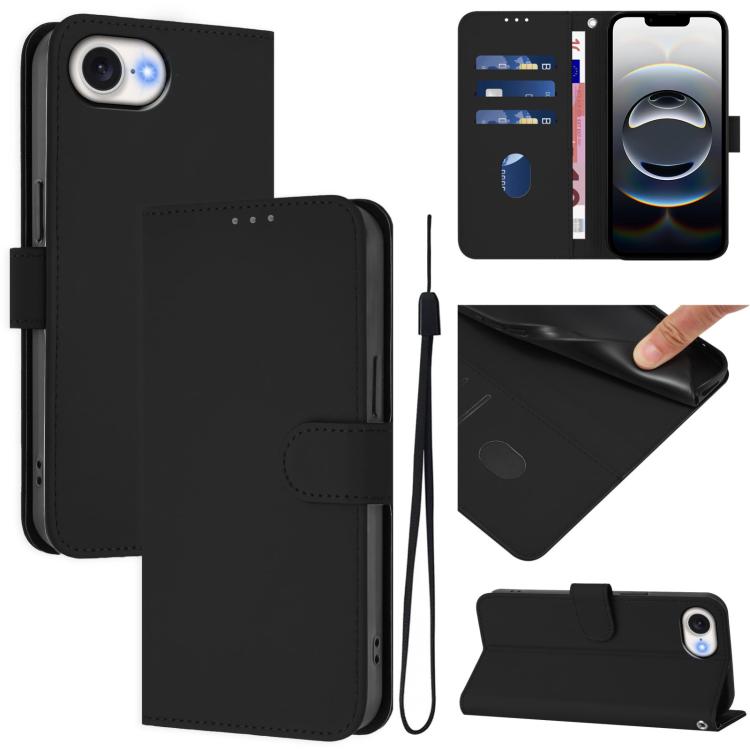Capa de telemóvel em pele cor sólida com sensação de pele e cordão, para iPhone 17e / 16e, para iPhone 17 Pro Max