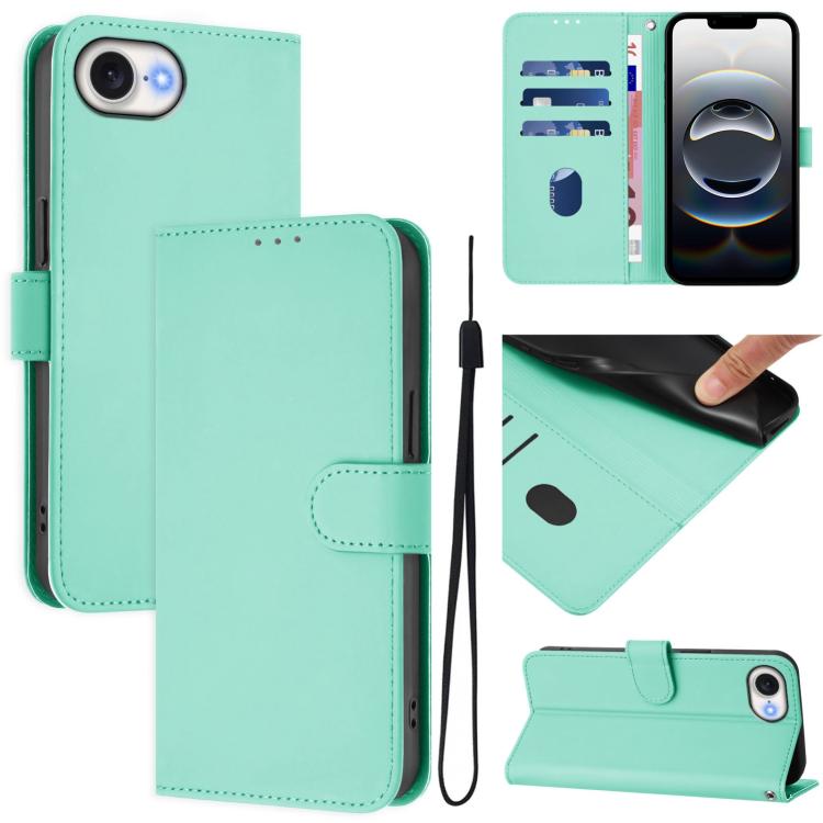 Capa de telemóvel em pele cor sólida com sensação de pele e cordão, para iPhone 17e / 16e, para iPhone 17 Pro Max