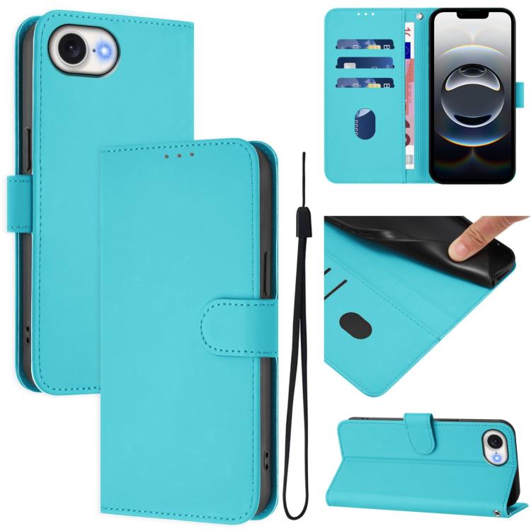 Capa de telemóvel em pele cor sólida com sensação de pele e cordão, para iPhone 17e / 16e, para iPhone 17 Pro Max