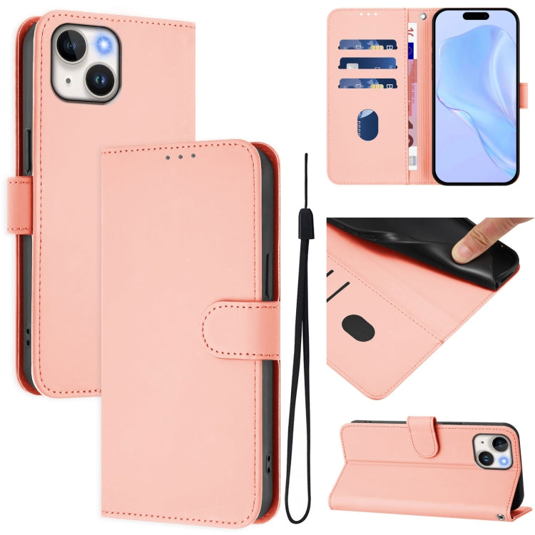 Capa de Telefone em Pele de Cor Sólida com Sensação de Pele e Cordão, Para iPhone 14 / 13, Para iPhone 14 Pro
