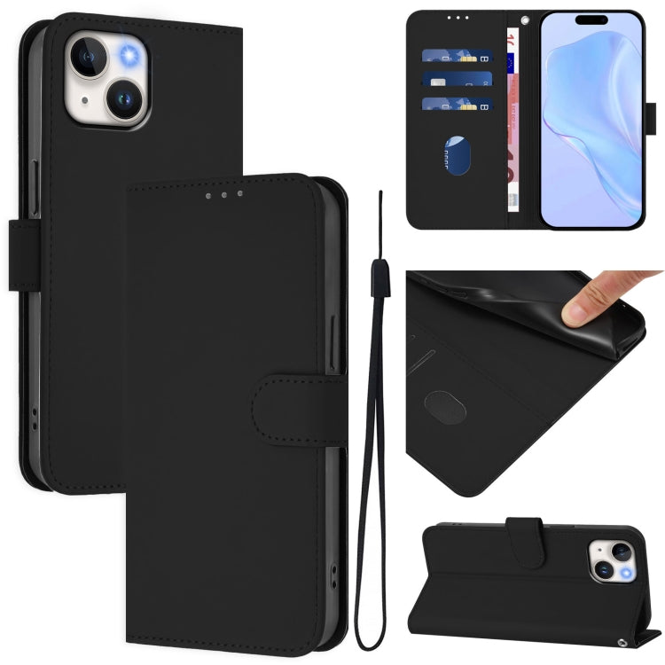 Capa de Telefone em Pele de Cor Sólida com Sensação de Pele e Cordão, Para iPhone 14 / 13, Para iPhone 14 Pro