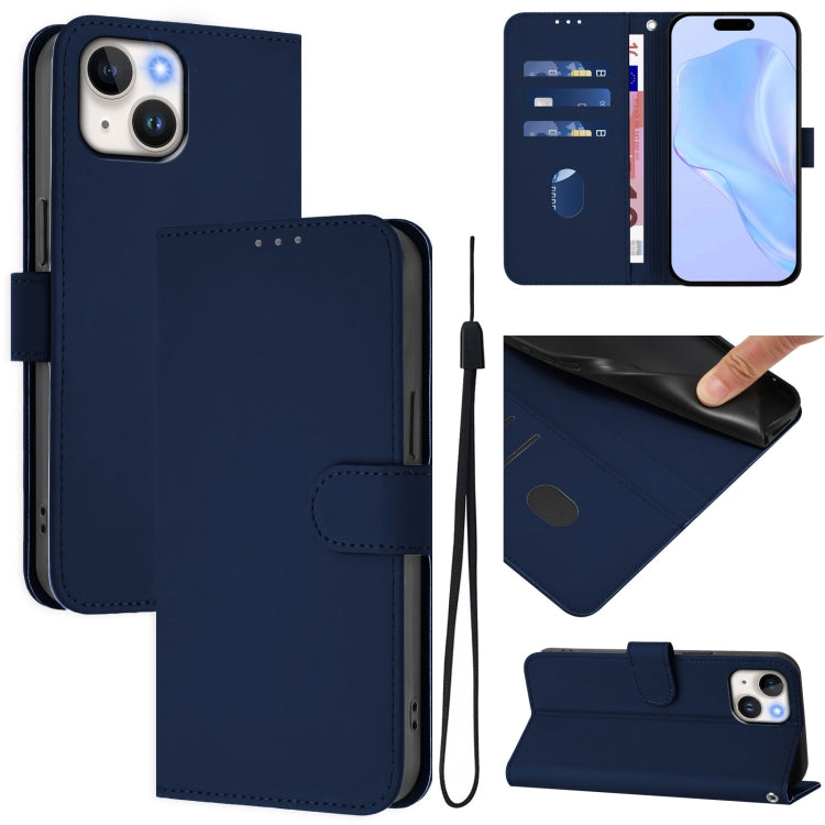 Capa de Telefone em Pele de Cor Sólida com Sensação de Pele e Cordão, Para iPhone 14 / 13, Para iPhone 14 Pro