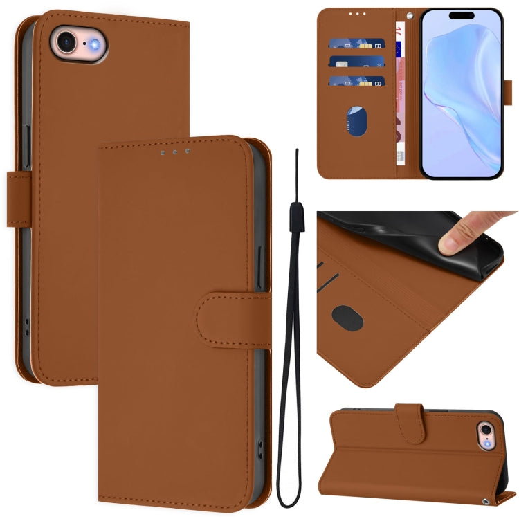 Skin Feel Solid Color Leather Phone Case with Lanyard, For iPhone 14 Pro Max, For iPhone SE 2022 / 2020