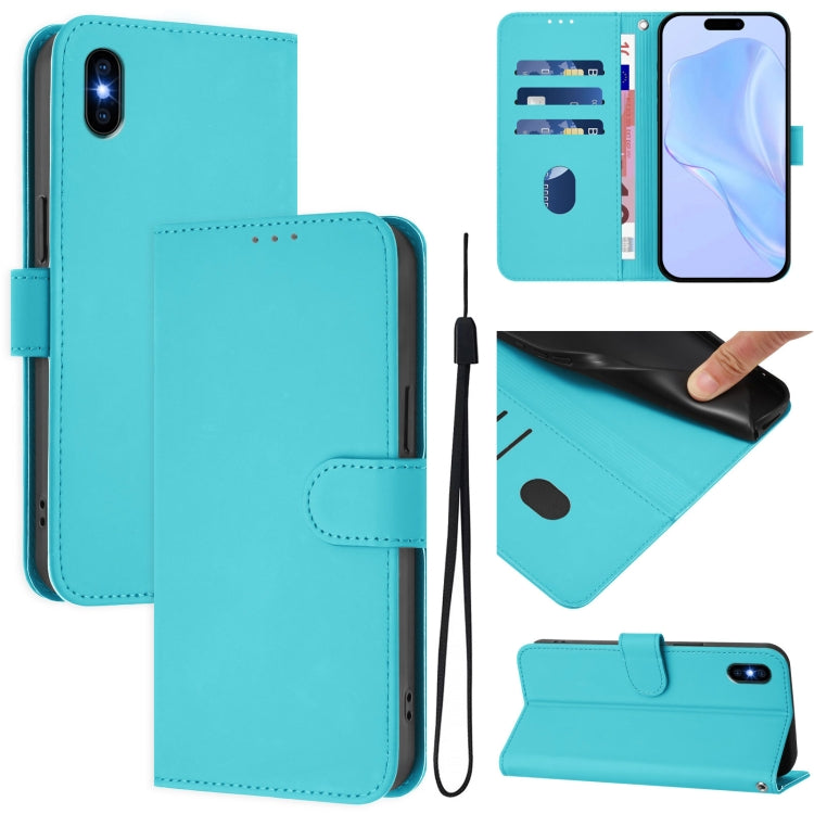 Skin Feel Solid Color Leather Phone Case with Lanyard, For iPhone XR, For iPhone XS Max
