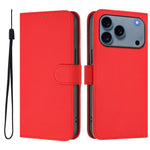 Capa de telemóvel em pele cor sólida com sensação de pele e cordão, para iPhone 17e / 16e, para iPhone 17 Pro Max