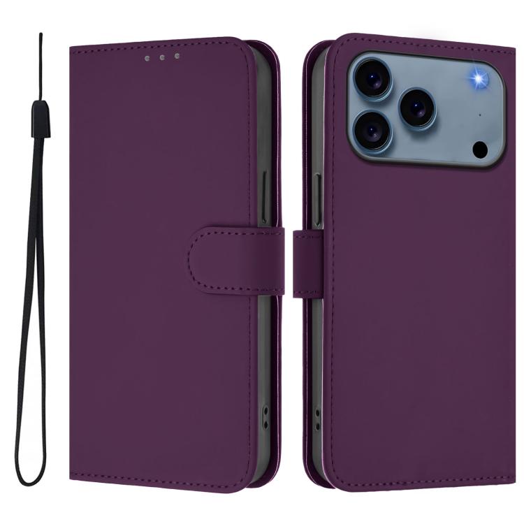 Capa de telemóvel em pele cor sólida com sensação de pele e cordão, para iPhone 17e / 16e, para iPhone 17 Pro Max