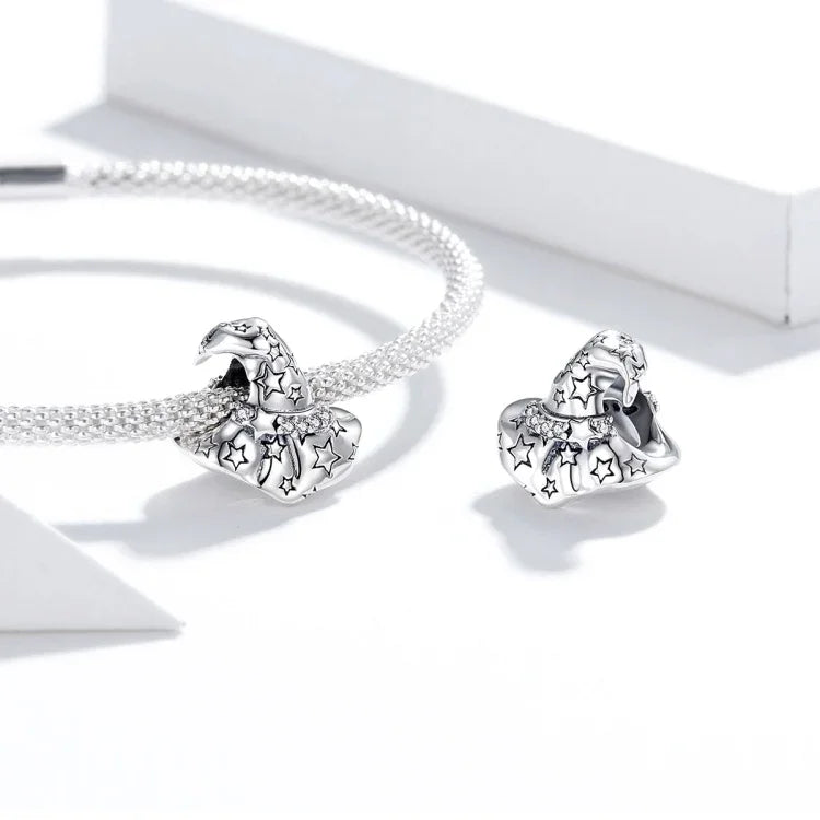 Contas Chapéu de Bruxa em Prata Esterlina S925 Acessórios para Pulseira e Colar DIY, SCC1261