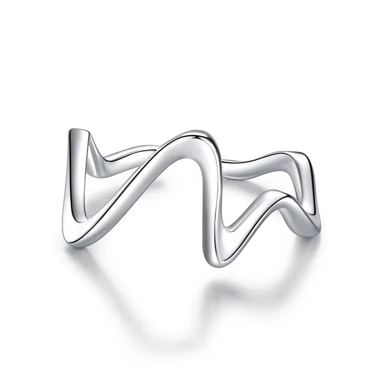 Anel Feminino Curva de Onda Simples em Prata Esterlina S925