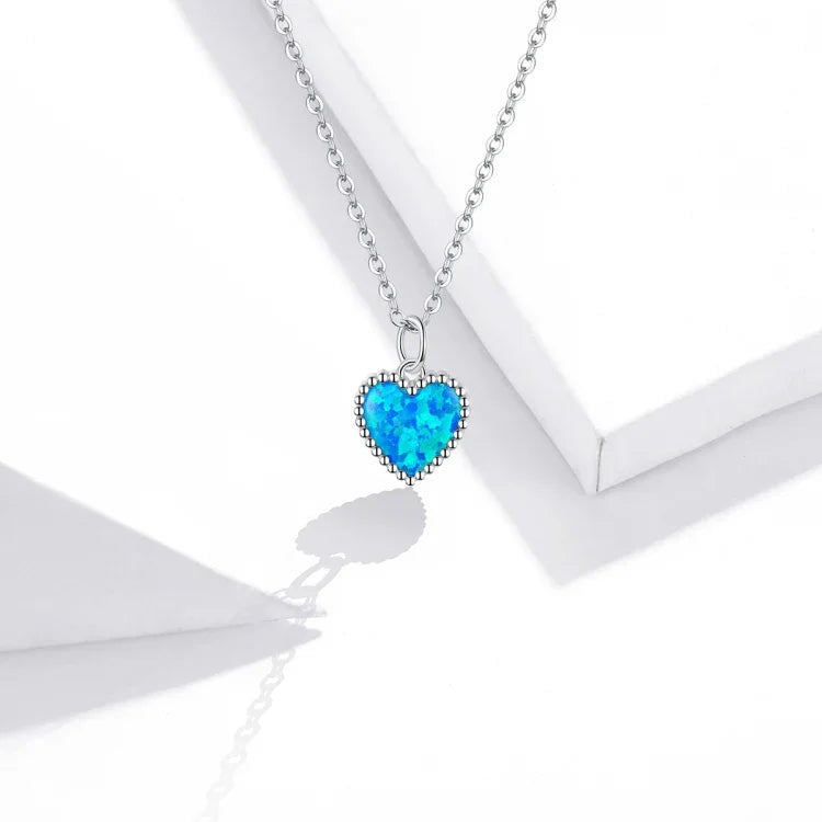 Colar Feminino Coração Azul Profundo em Prata Esterlina S925