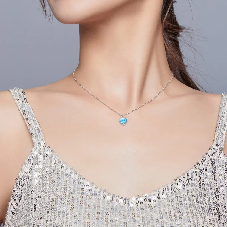Colar Feminino Coração Azul Profundo em Prata Esterlina S925