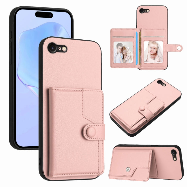 Capa de telemóvel com bolsa para cartões com botão e proteção RFID anti-roubo, para iPhone SE 2022 / 2020, para iPhone 13 Pro Max, para iPhone 13 Pro, para iPhone 13, para iPhone 13 mini, para iPhone 12, para iPhone 12 Pro Max, para iPhone 12 Pro