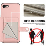 Capa de telemóvel com bolsa para cartões com botão e proteção RFID anti-roubo, para iPhone SE 2022 / 2020, para iPhone 13 Pro Max, para iPhone 13 Pro, para iPhone 13, para iPhone 13 mini, para iPhone 12, para iPhone 12 Pro Max, para iPhone 12 Pro