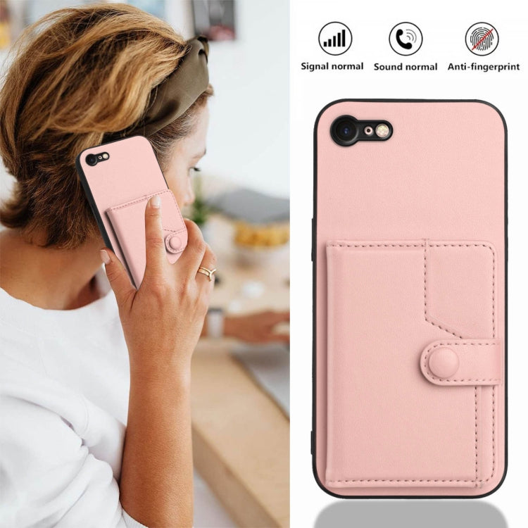 Capa de telemóvel com bolsa para cartões com botão e proteção RFID anti-roubo, para iPhone SE 2022 / 2020, para iPhone 13 Pro Max, para iPhone 13 Pro, para iPhone 13, para iPhone 13 mini, para iPhone 12, para iPhone 12 Pro Max, para iPhone 12 Pro